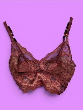 Cute whimsigoth burgundy wine lace mesh bralette B. Tempt’d stretchy coquette
